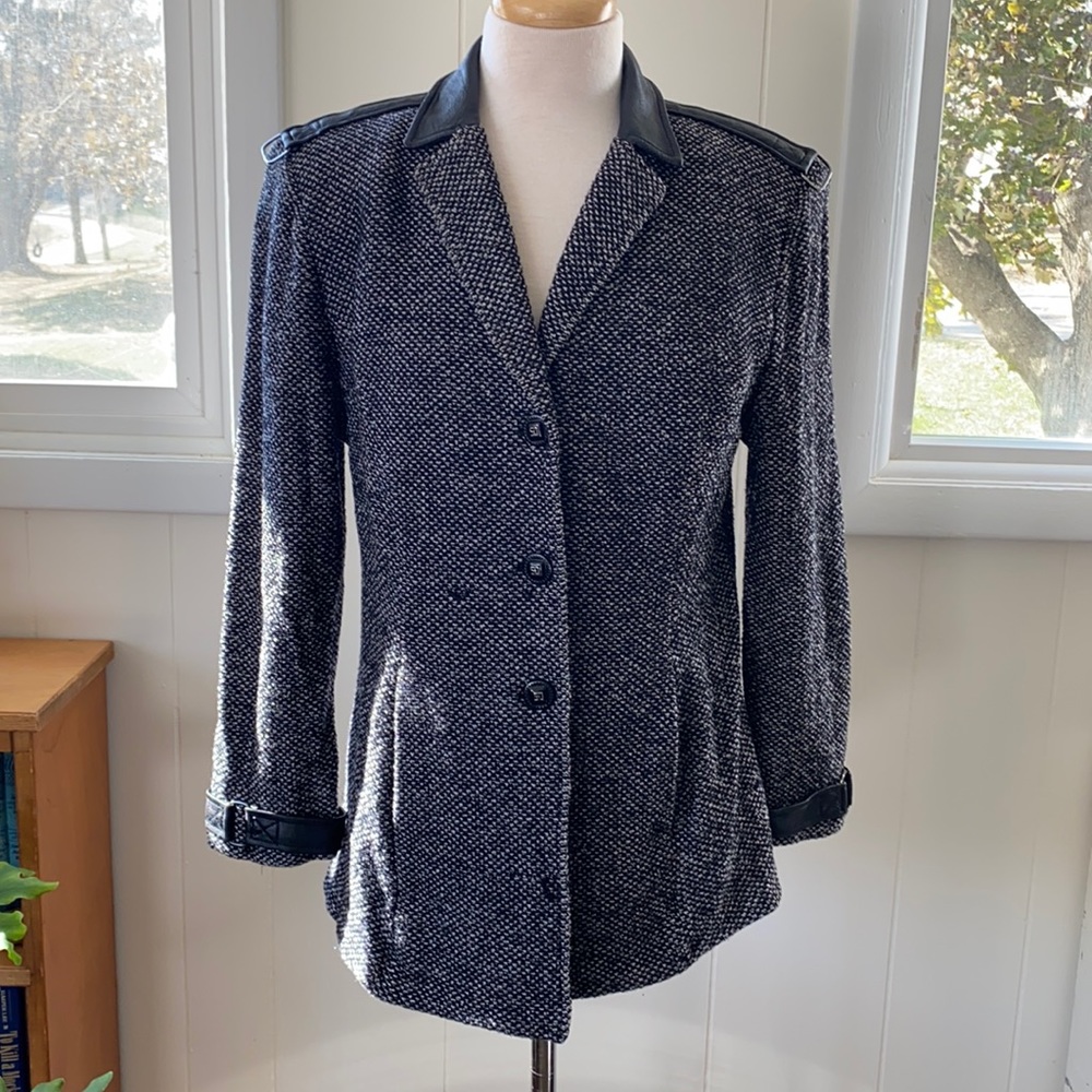 Vintage Fall 2003 St. John Leather Trim Knit Jacket 14